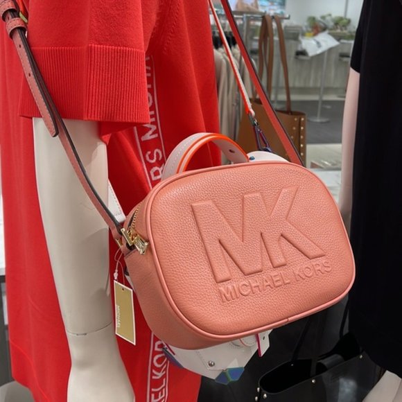 Michael Kors, Bags, Michael Kors Jet Set Medium Embossed Pebbled Leather  Crossbody Bag Sherbert